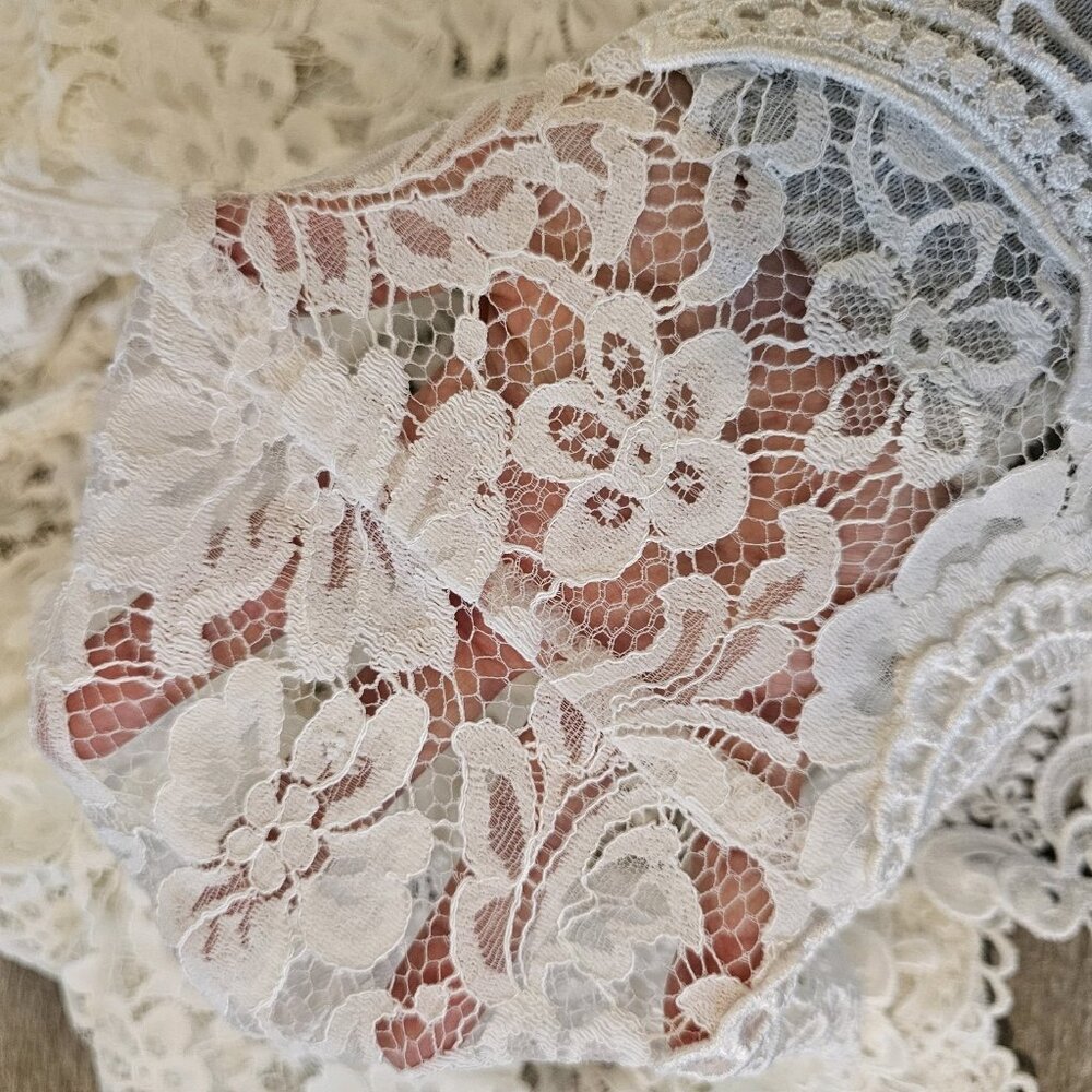 VTG Jessica McClintock Bridal White Lace‎ Cardigan Jacket Sheer Sz M Cottagecore - Picture 12 of 13